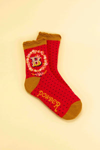 A-Z ALPHABET MONOGRAM LETTER ANKLE SOCKS-POWDER