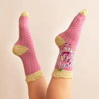 A-Z ALPHABET MONOGRAM LETTER ANKLE SOCKS-POWDER