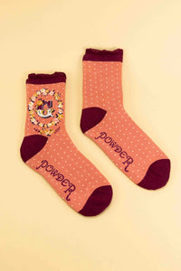 A-Z ALPHABET MONOGRAM LETTER ANKLE SOCKS-POWDER