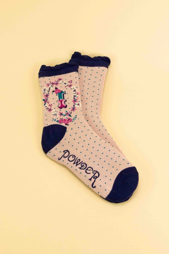 A-Z ALPHABET MONOGRAM LETTER ANKLE SOCKS-POWDER