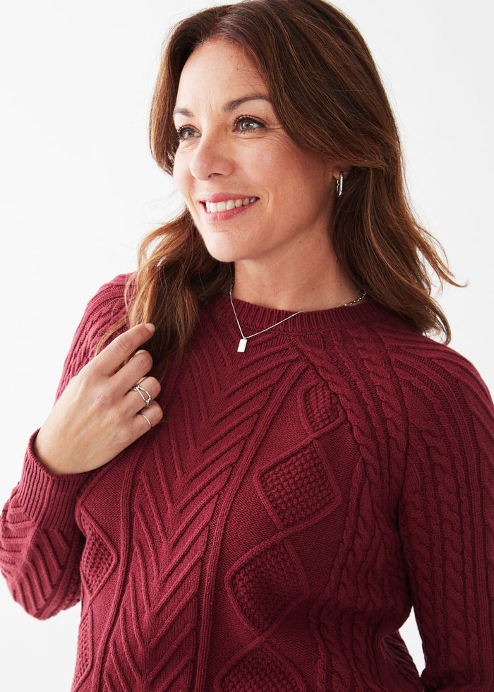 A-LINE CABLE RAGLAN SWEATER-CABERNET-FDJ FRENCH DRESSING