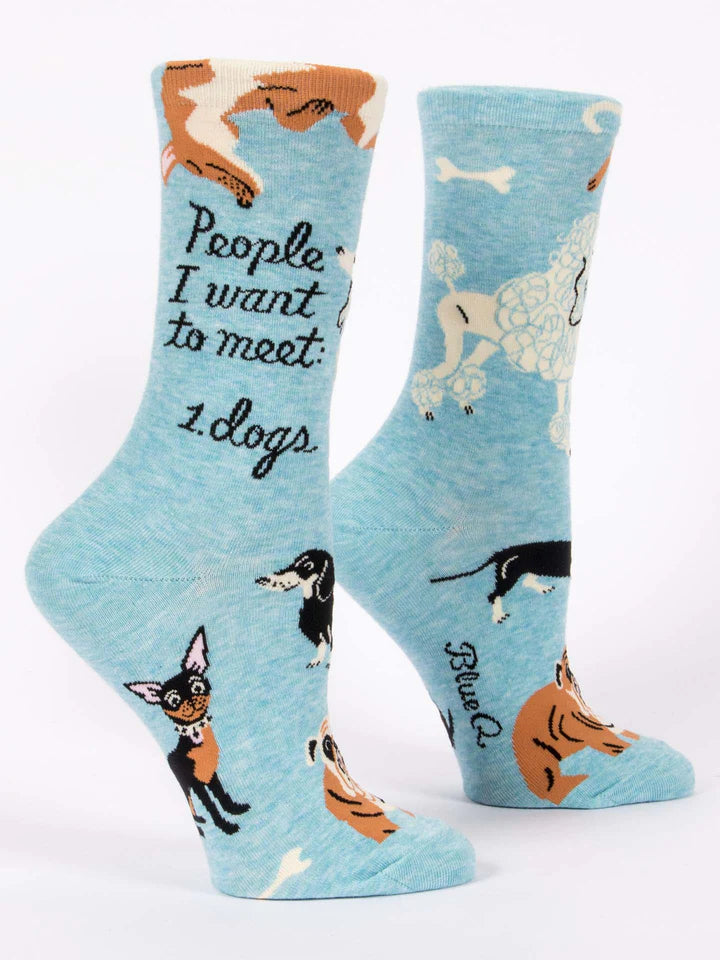 PEOPLE TO MEET: DOGS WOMEN'S CREW SOCKS-BLUE Q