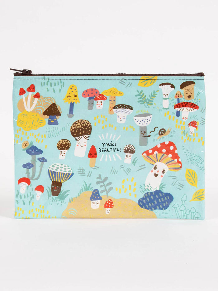 CUTE LIL MUSHROOMS ZIPPER POUCH-BLUE Q