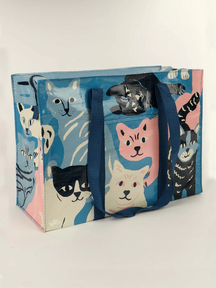 HAPPY CATS SHOULDER TOTE - BLUE Q