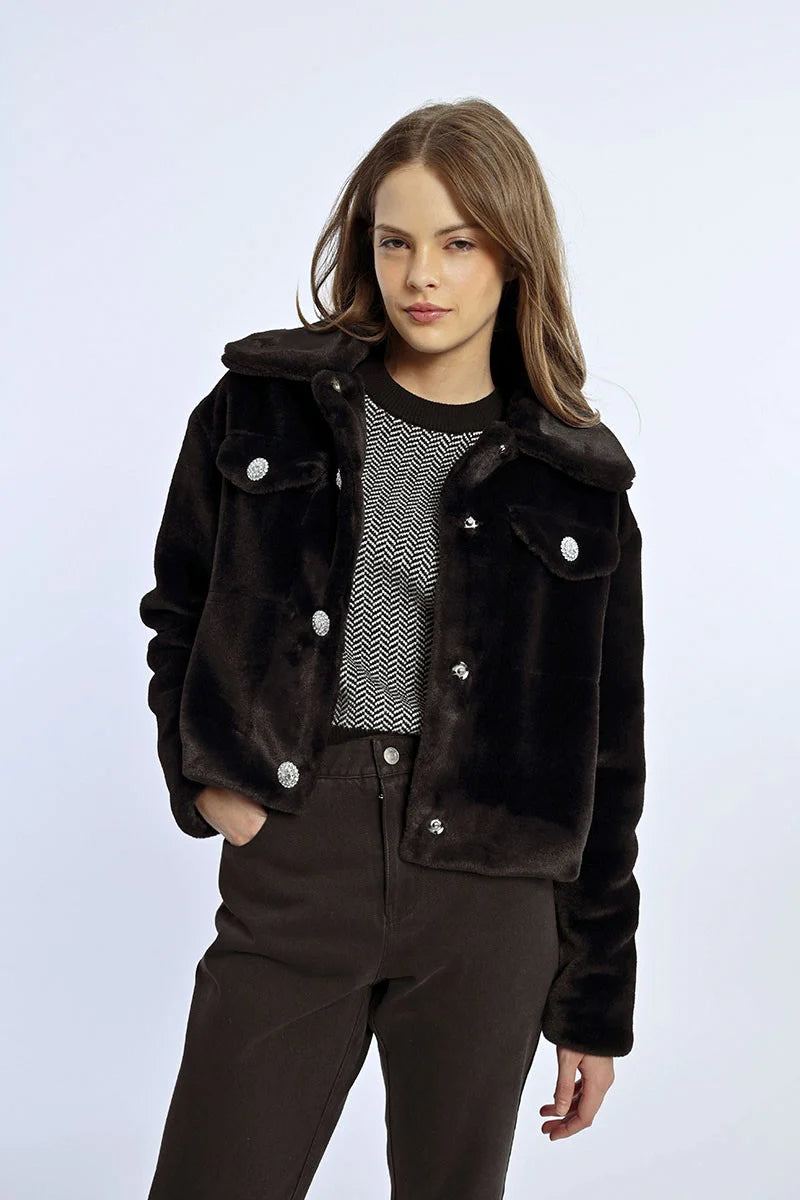 FAUX FUR JACKET-BLACK-MOLLY BRACKEN