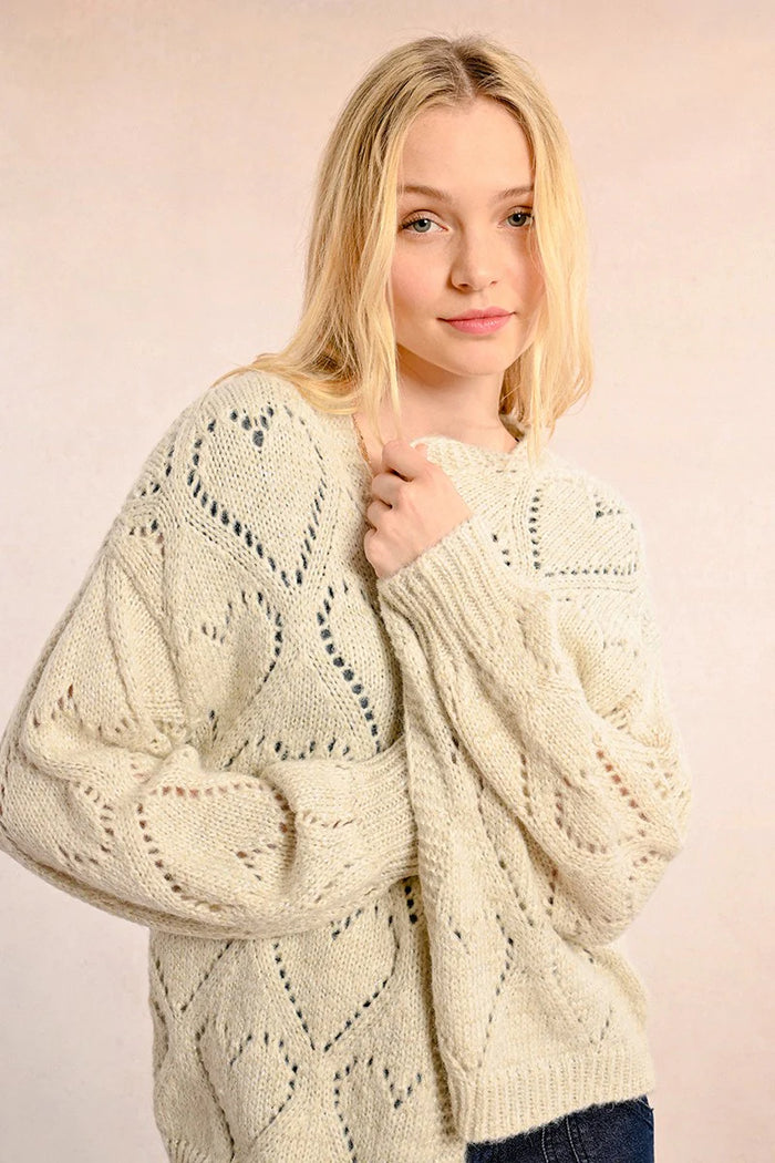 OVERSIZED POINTELLE KNIT CARDIGAN-OFF WHITE-MOLLY BRACKEN