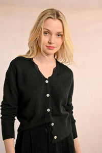 SCALLOPED CARDIGAN W/LACE-BLACK-MOLLY BRACKEN