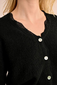 SCALLOPED CARDIGAN W/LACE-BLACK-MOLLY BRACKEN