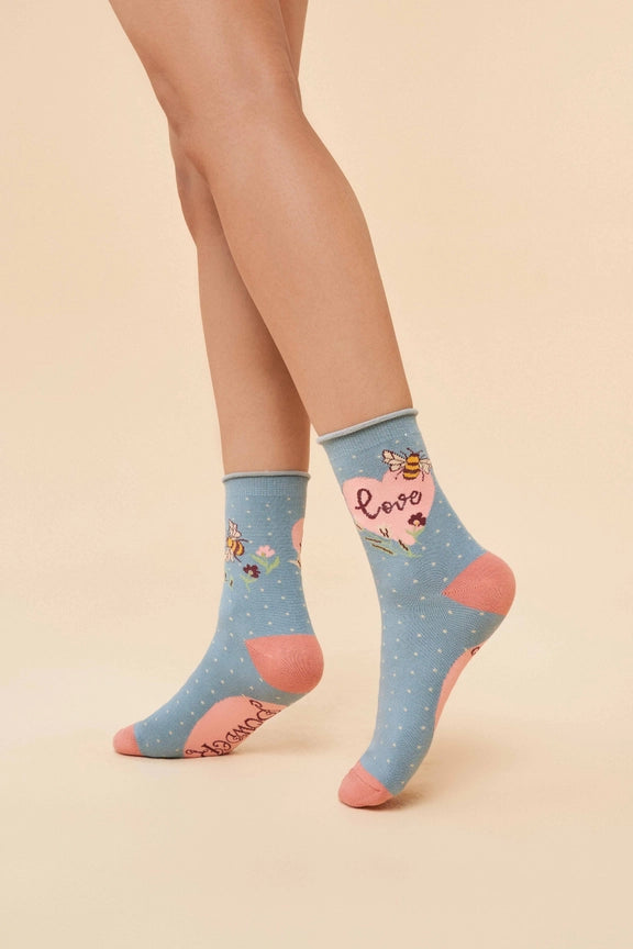 LOVE BUMBLEBEE BAMBOO ANKLE SOCKS-POWDER