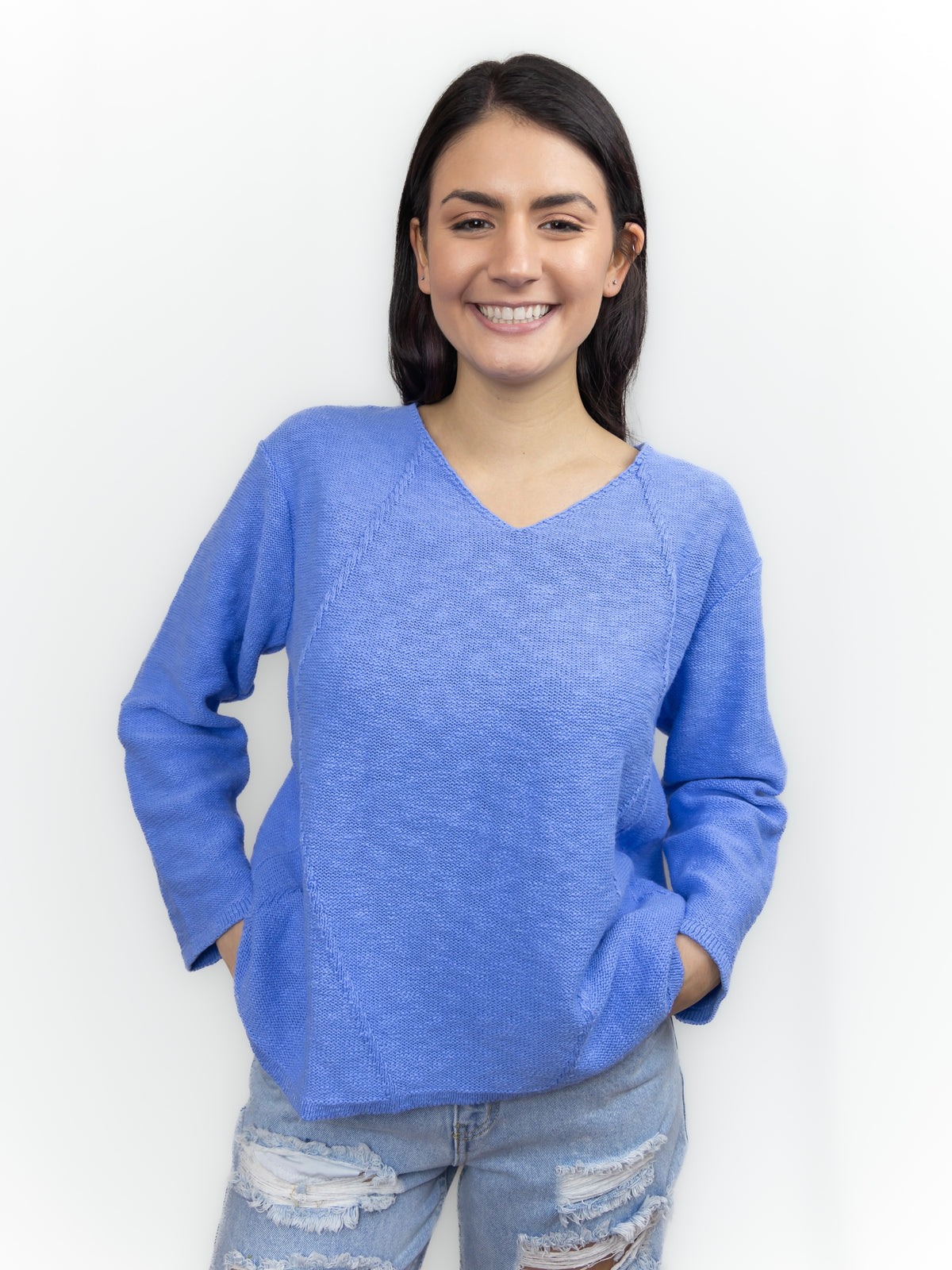 LONG SLEEVE V-NECK SWEATER 100% COTTON - AVALIN