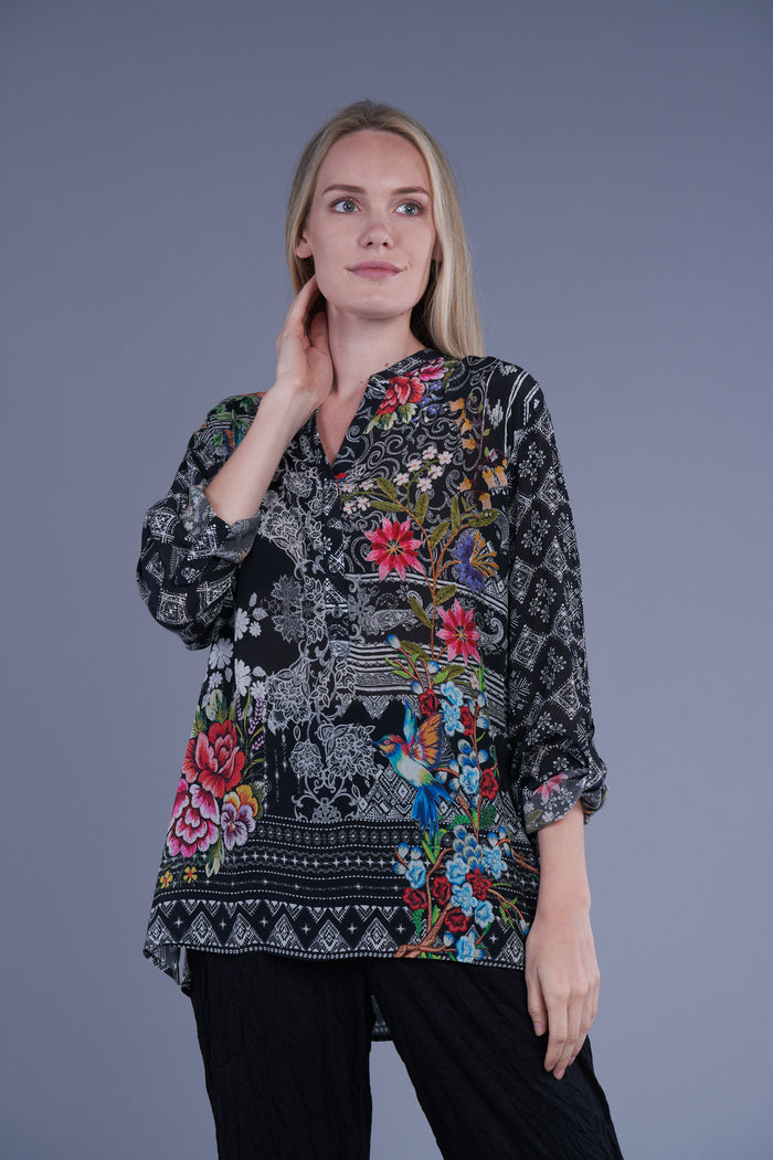 AUDREY BLACK PRINT BUTTON TUNIC-SHANA