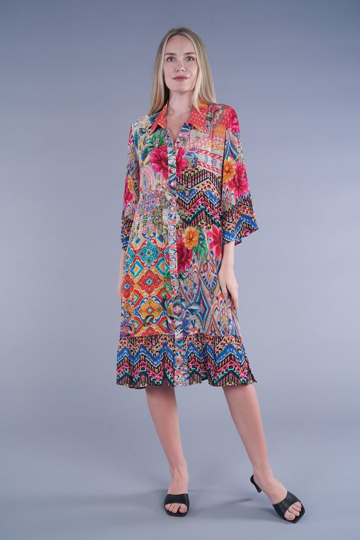 PEONY FLORAL PRINT BUTTON COLLAR DRESS-SHANA