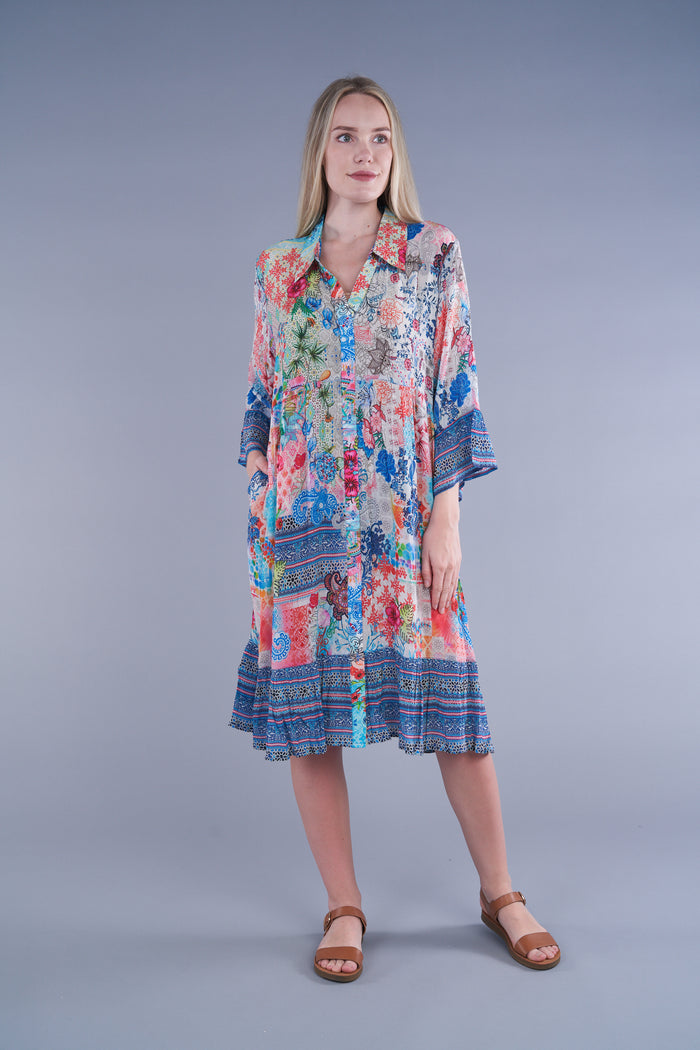 WINONA FLORAL PRINT BUTTON COLLAR DRESS-SHANA