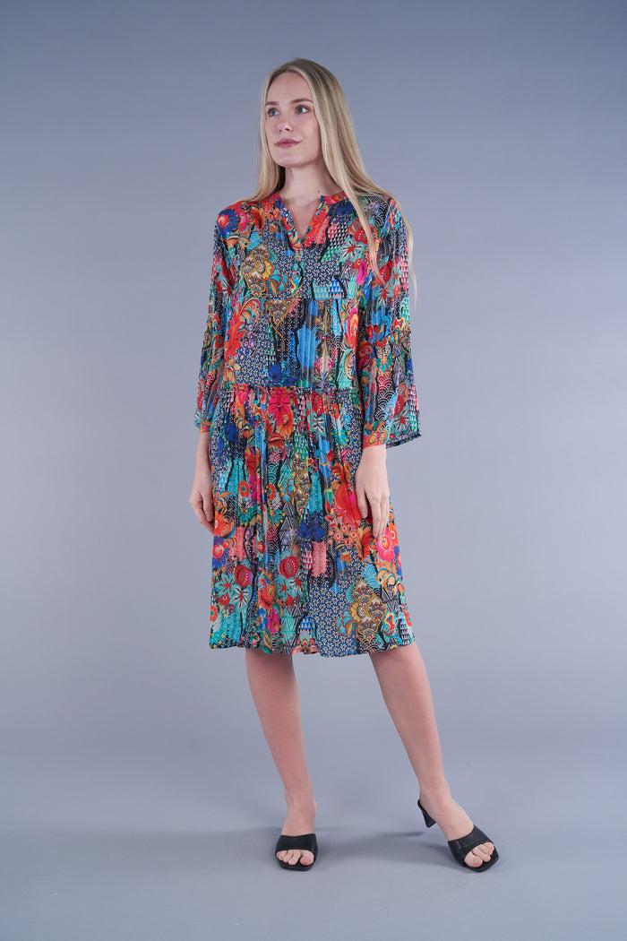 ASHLEY FLORAL PRINT BUTTON TUNIC DRESS-SHANA