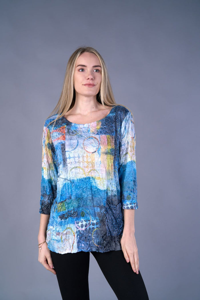 ABSTRACT BLUES BOATNECK TOP-SHANA