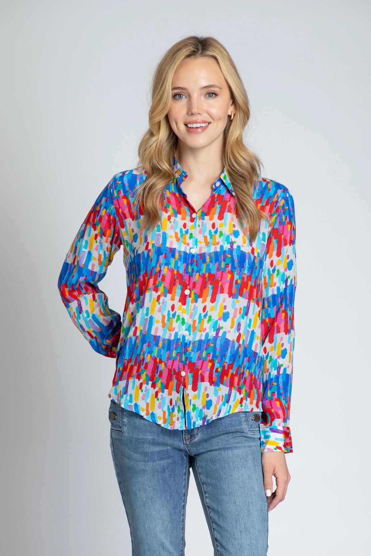 FIREWORKS BUTTON-UP ROLL SLEEVE BLOUSE-APNY