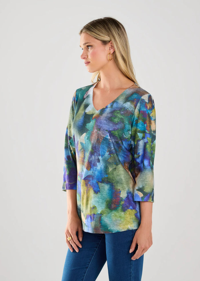 NORAH WATERCOLOR V-NECK TOP-FDJ FRENCH DRESSING