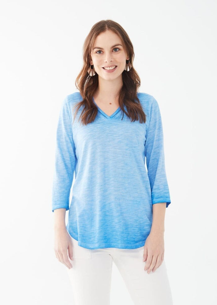 SPLIT NECK COTTON SLUB TEE-LAGOON BLUE-FDJ FRENCH DRESSING