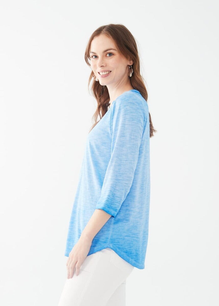 SPLIT NECK COTTON SLUB TEE-LAGOON BLUE-FDJ FRENCH DRESSING