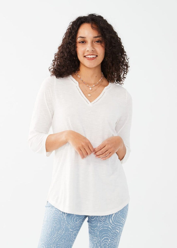 SPLIT NECK COTTON SLUB TEE-WHITE-FDJ FRENCH DRESSING