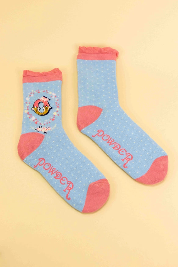 A-Z ALPHABET MONOGRAM LETTER ANKLE SOCKS-POWDER