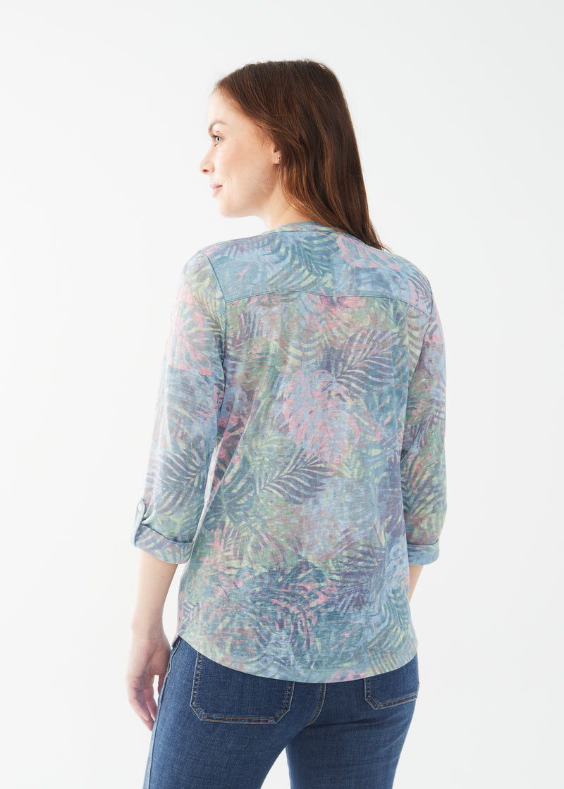 3/4 SLEEVE FERN HENLEY PRINT BLOUSE-FDJ FRENCH DRESSING