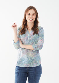 3/4 SLEEVE FERN HENLEY PRINT BLOUSE-FDJ FRENCH DRESSING