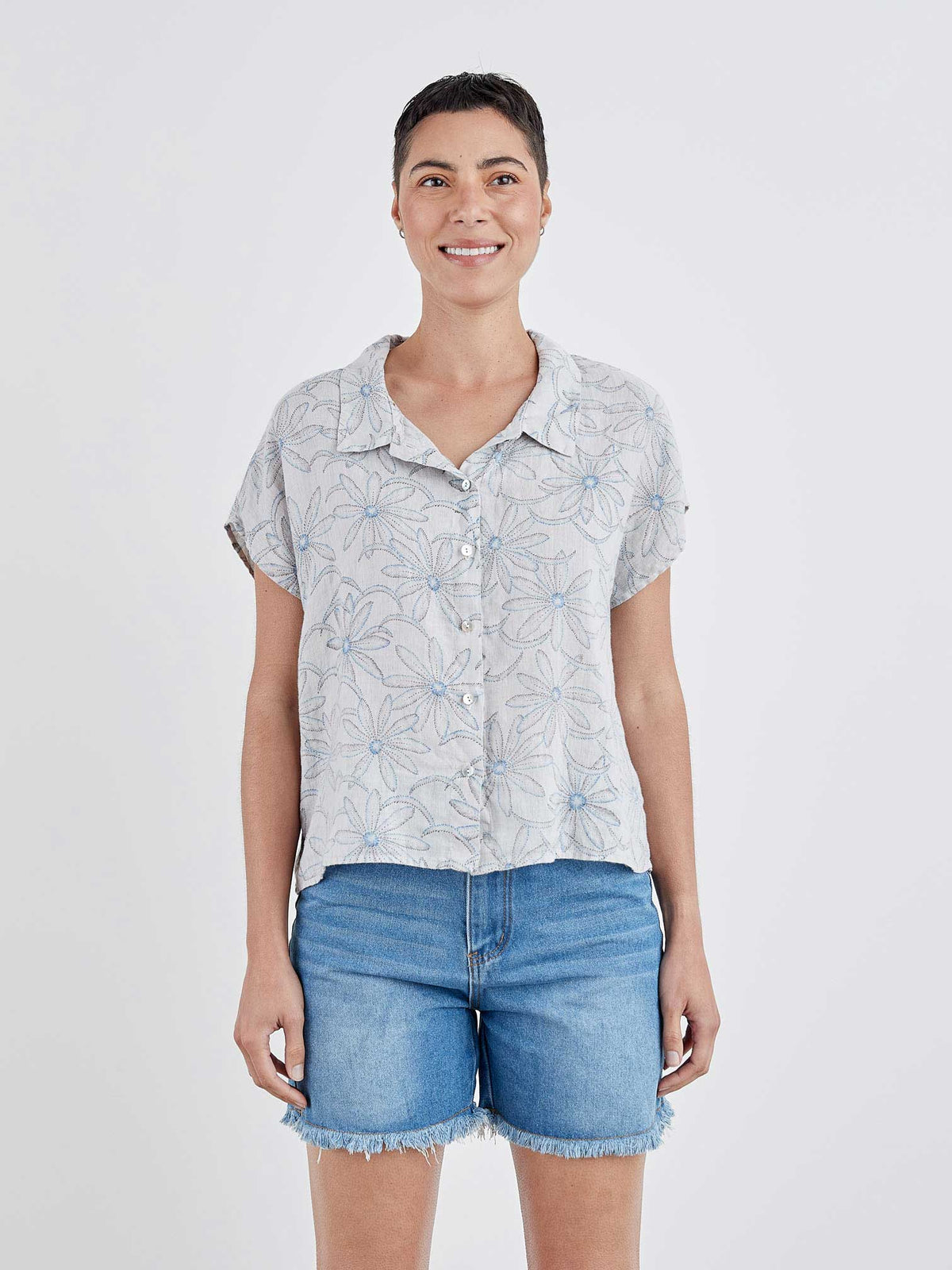 DAISY S/S BOXY SHIRT-ALUMINUM-CUT LOOSE