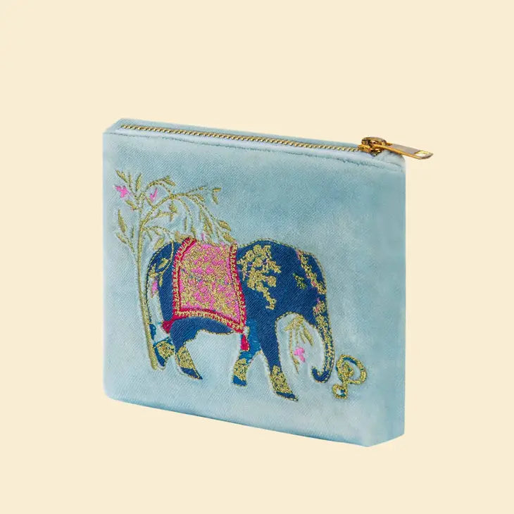 ELEPHANT IN CORNFLOWER VELVET MINI POUCH-POWDER