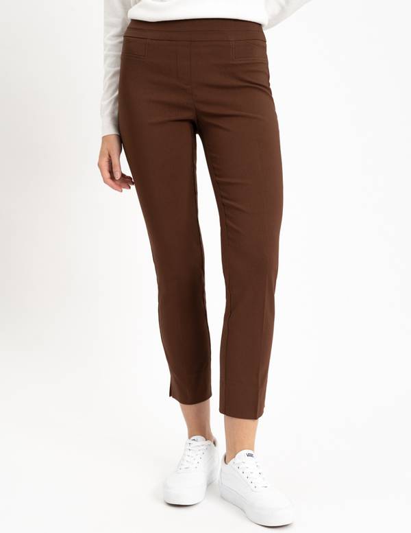 WOVEN POCKET ANKLE PANT-CHOCOLATE- RENUAR