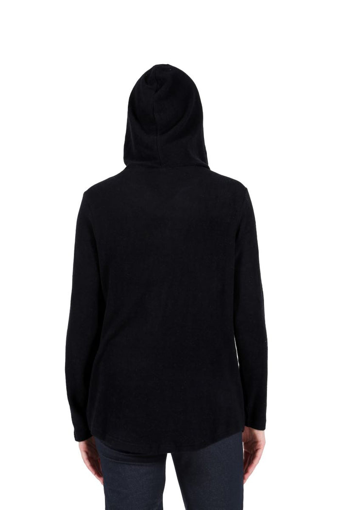 COZY HOODIE PULL-OVER W/POCKETS-BLACK-LA CERA