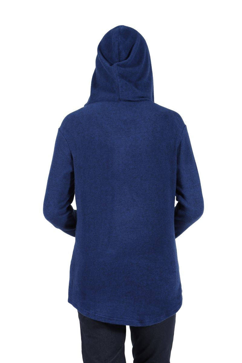 COZY HOODIE PULL-OVER W/POCKETS-HEATHER DENIM-LA CERA