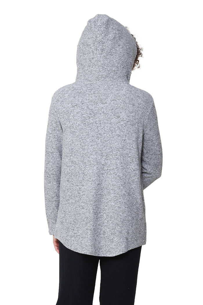 COZY HOODIE PULL-OVER W/POCKETS-HEATHER GREY-LA CERA