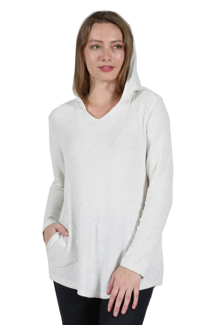 COZY HOODIE PULL-OVER W/POCKETS-OATMEAL-LA CERA