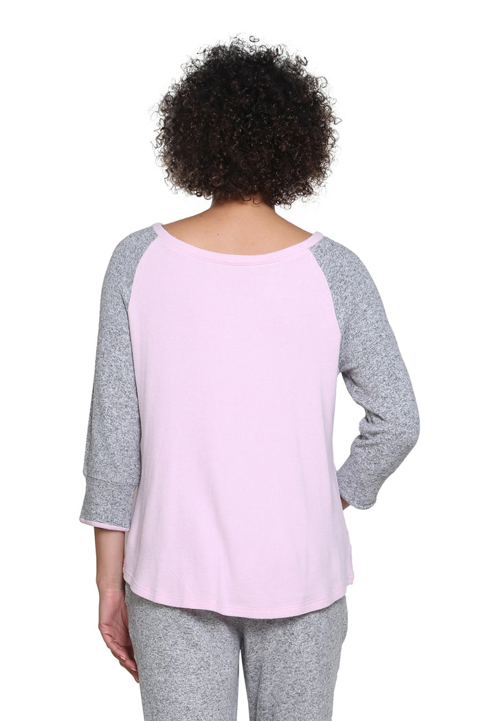 BASEBALL 3/4 SLEEVE TEE COMFORT COLLECTION-PINK/GRY-LA CERA