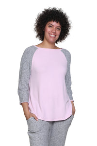 BASEBALL 3/4 SLEEVE TEE COMFORT COLLECTION-PINK/GRY-LA CERA