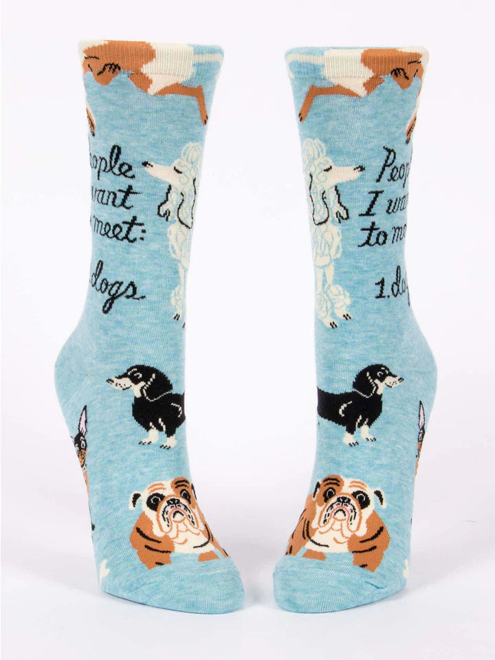 PEOPLE TO MEET: DOGS WOMEN'S CREW SOCKS-BLUE Q