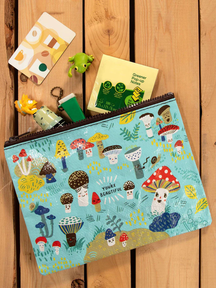 CUTE LIL MUSHROOMS ZIPPER POUCH-BLUE Q