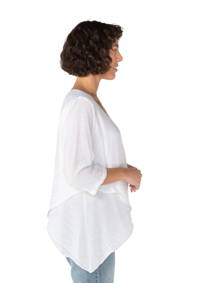 DOUBLE LAYER V-NECK 3/4 SLEEVE-WHITE-CUT LOOSE