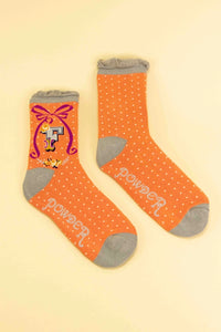 A-Z ALPHABET MONOGRAM LETTER ANKLE SOCKS-POWDER