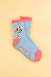 A-Z ALPHABET MONOGRAM LETTER ANKLE SOCKS-POWDER