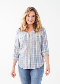 3/4 SLEEVE V-NECK JACQUARD SHIRT-FDJ FRENCH DRESSING