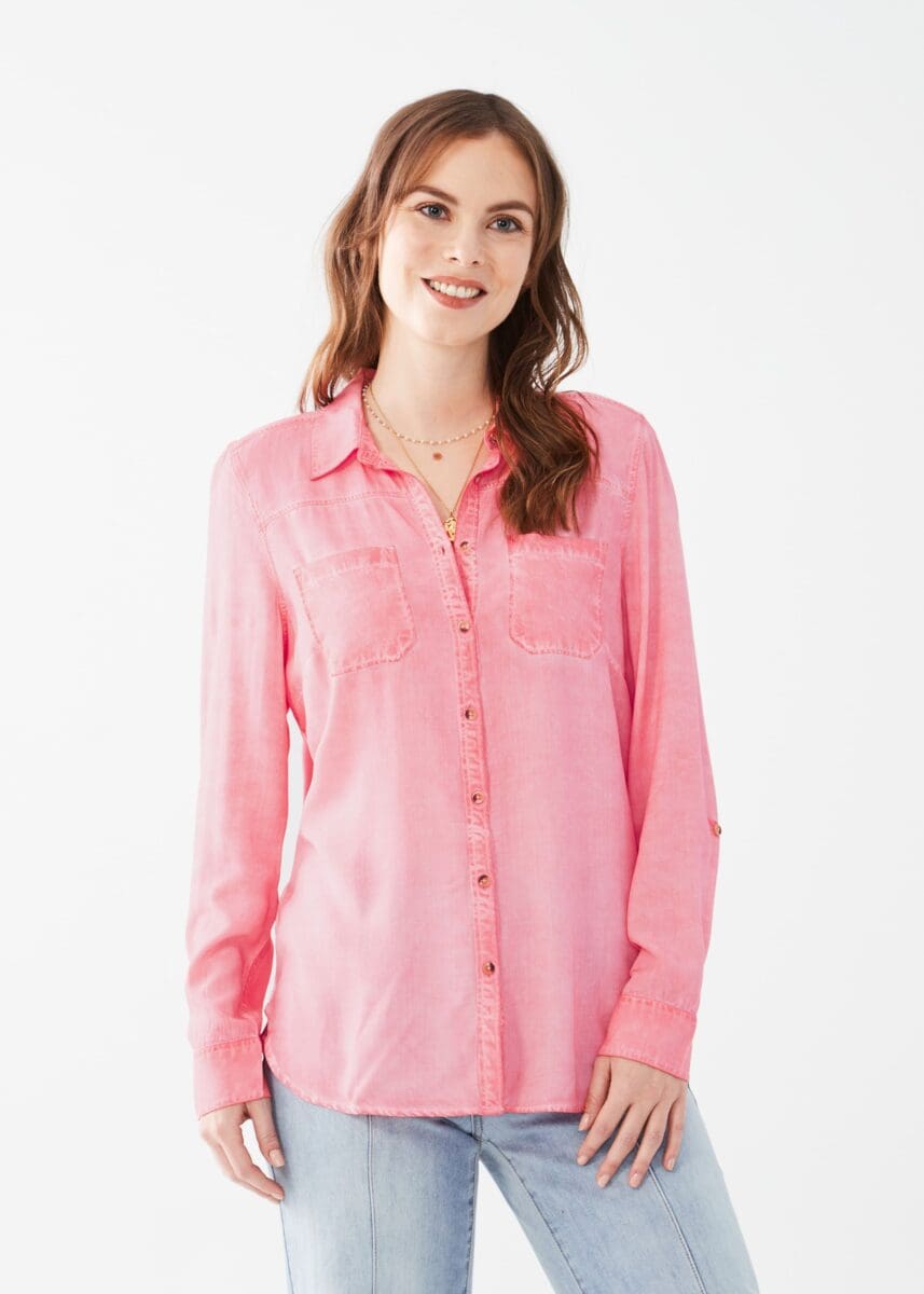 LONG SLEEVE ROLL TAB SHIRT-FLAMINGO PINK-FDJ FRENCH DRESSING