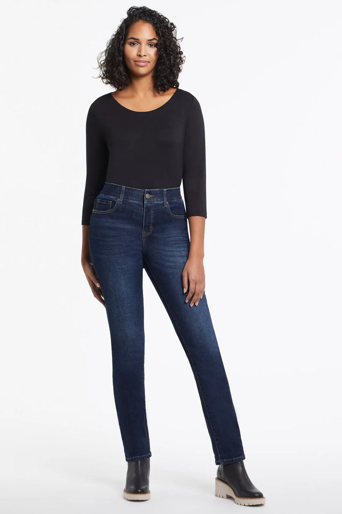 PETITE SOPHIA 5 POCKET CURVY STRAIGHT JEAN-DEEP OCEAN-TRIBAL