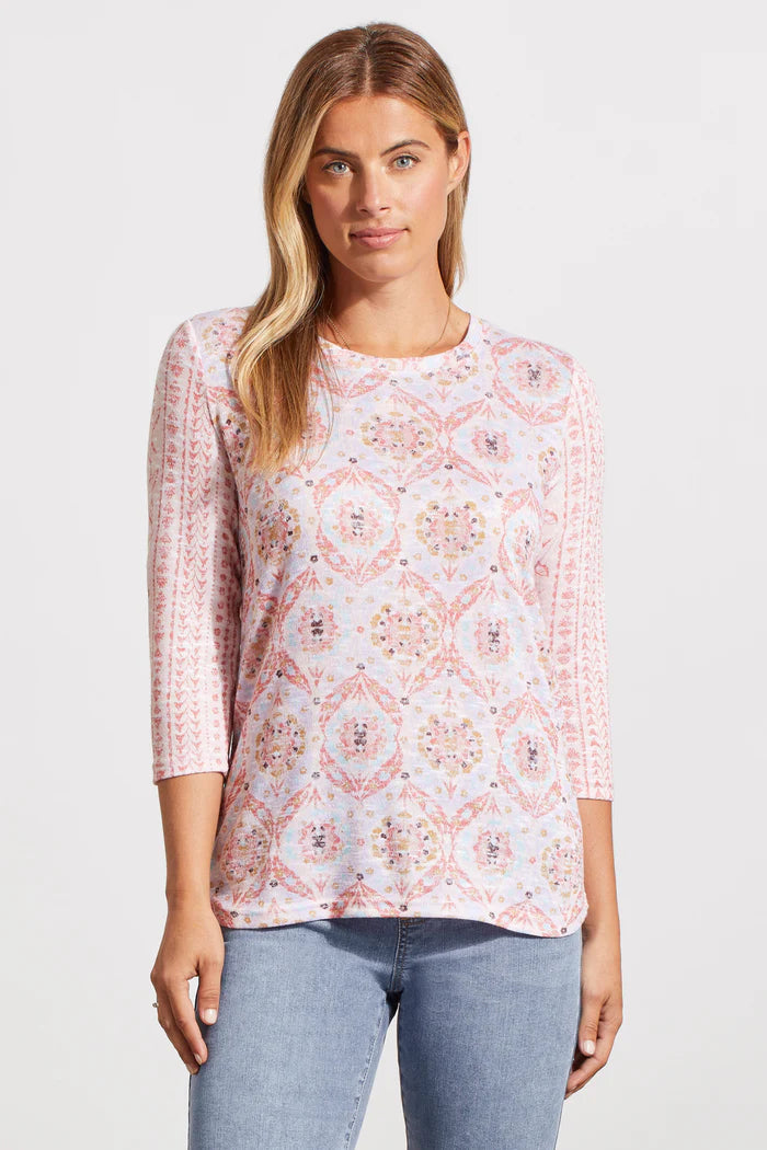 PINKDUST 3/4 SLEEVE CREW NECK TOP-TRIBAL