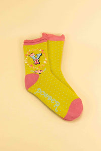 A-Z ALPHABET MONOGRAM LETTER ANKLE SOCKS-POWDER