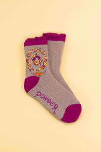 A-Z ALPHABET MONOGRAM LETTER ANKLE SOCKS-POWDER