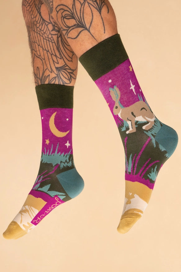 MEN'S HARE SCENE BAMBOO SOCKS - POWDER