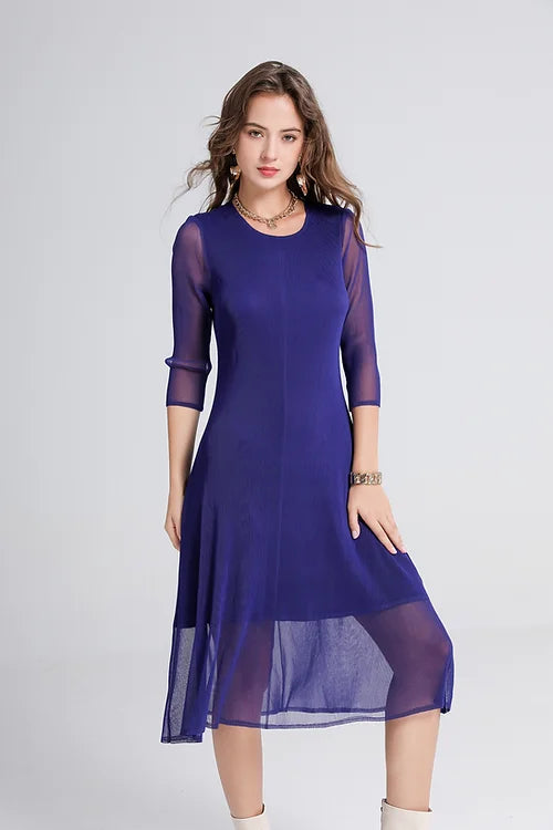 LONG SLEEVE SIMPLE DRESS SHEER HEM-VANITE COUTURE