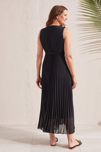 SLEEVELESS DRESS W/PLEATED SKIRT-TRIBAL